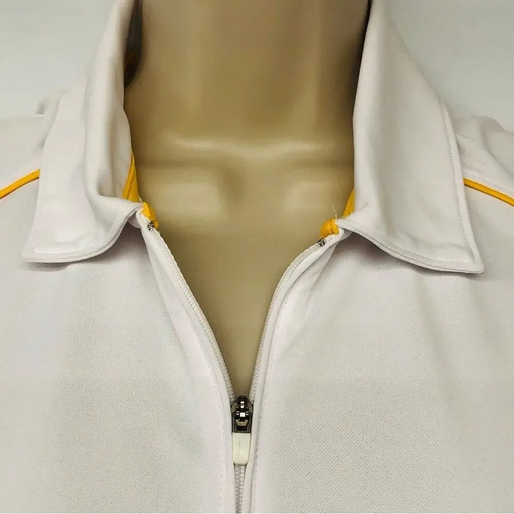 Slazenger White Zip Front Polo Activewear Shirt with Gold Piping Short Sleeve - Picture 4 of 16